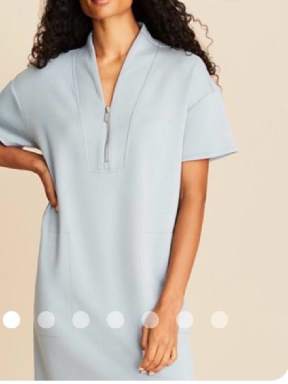 Lou &  Grey from The Loft Light Blueish-green Short-Sleeve Zip-Neck Dress, XL